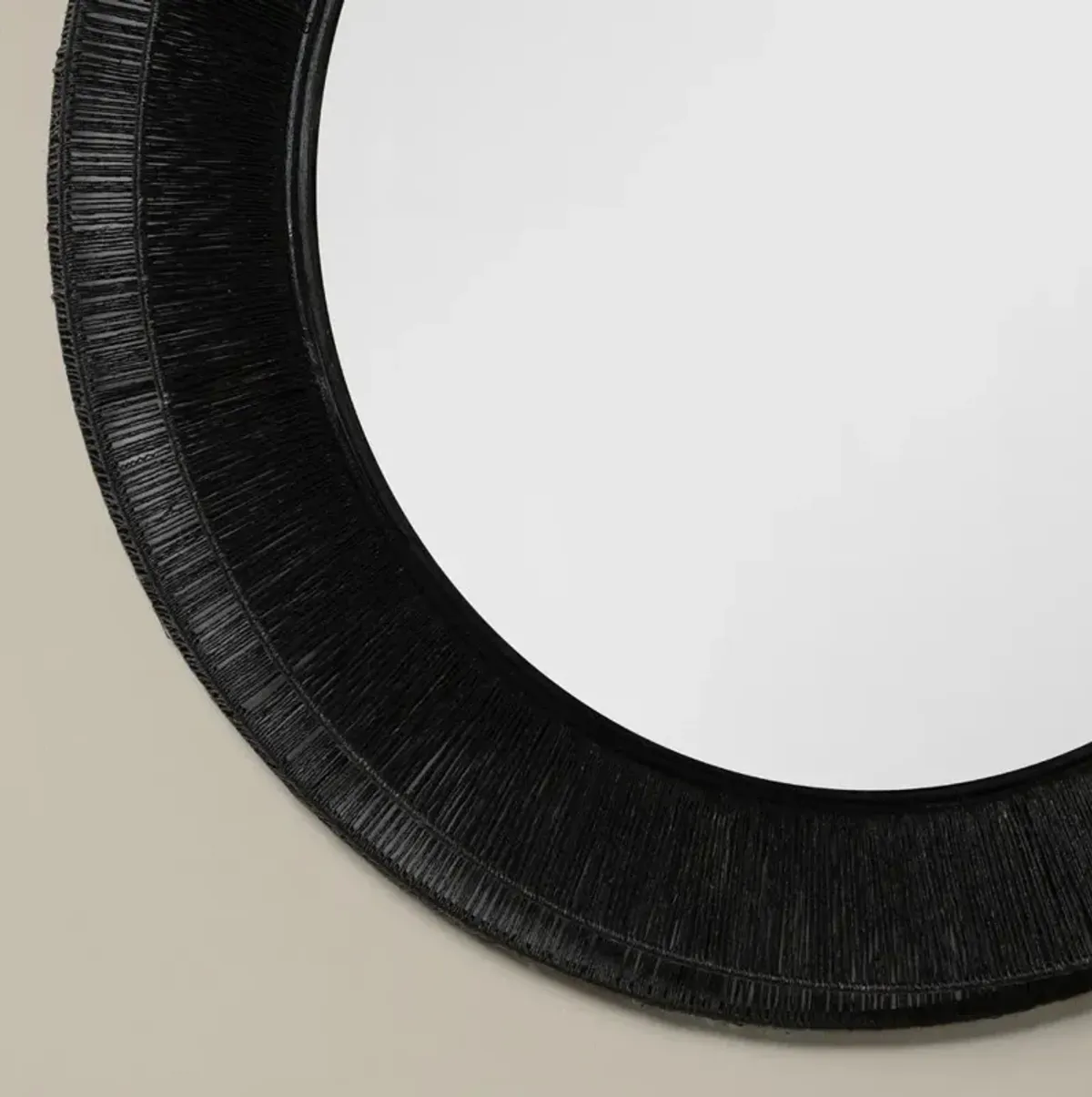 Jill Coastal Beach Black Jute Round Wall Mirror - Large