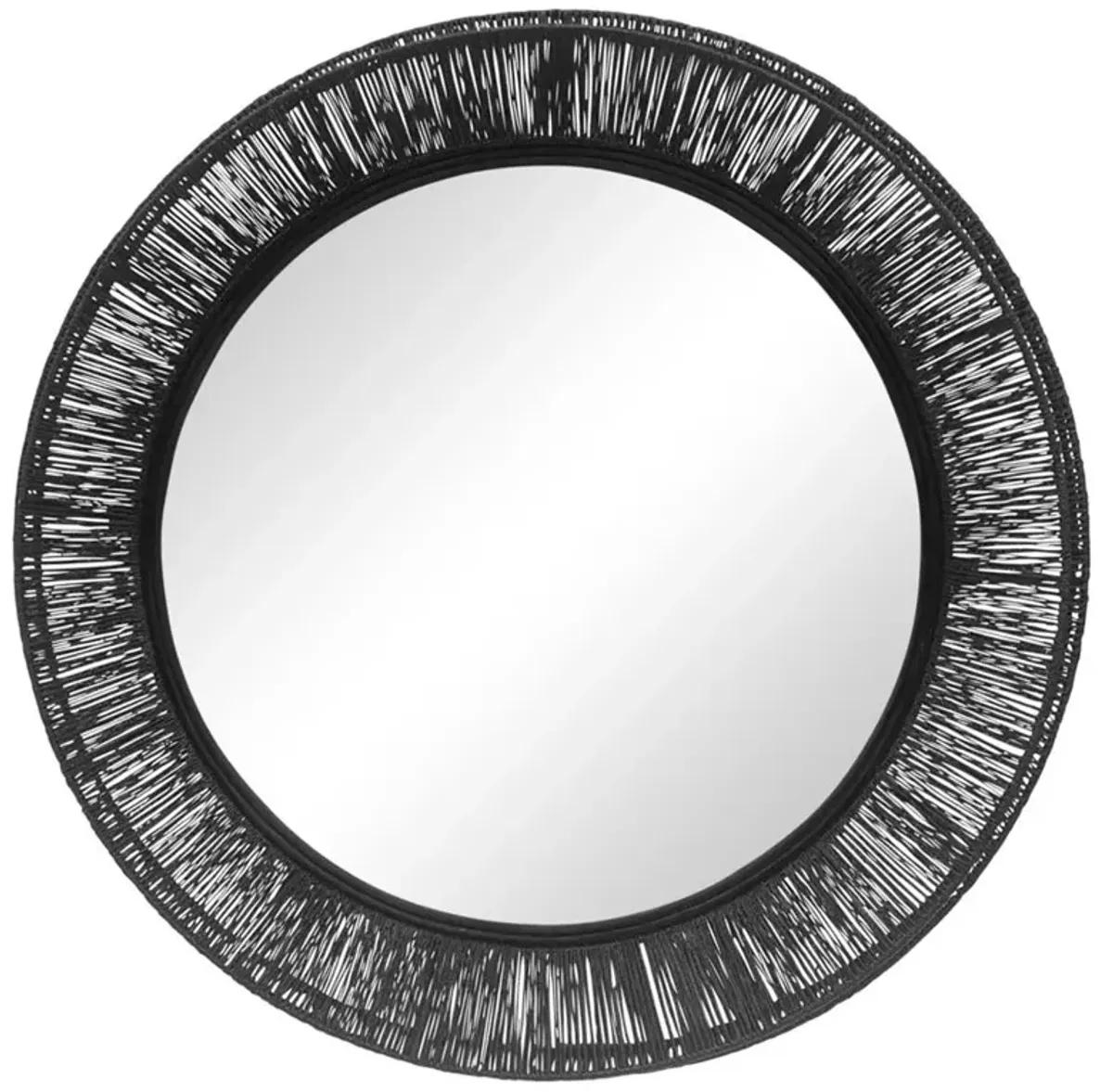 Jill Coastal Beach Black Jute Round Wall Mirror - Large