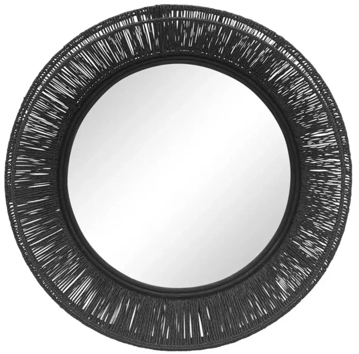 Jill Coastal Beach Black Jute Round Wall Mirror - Small