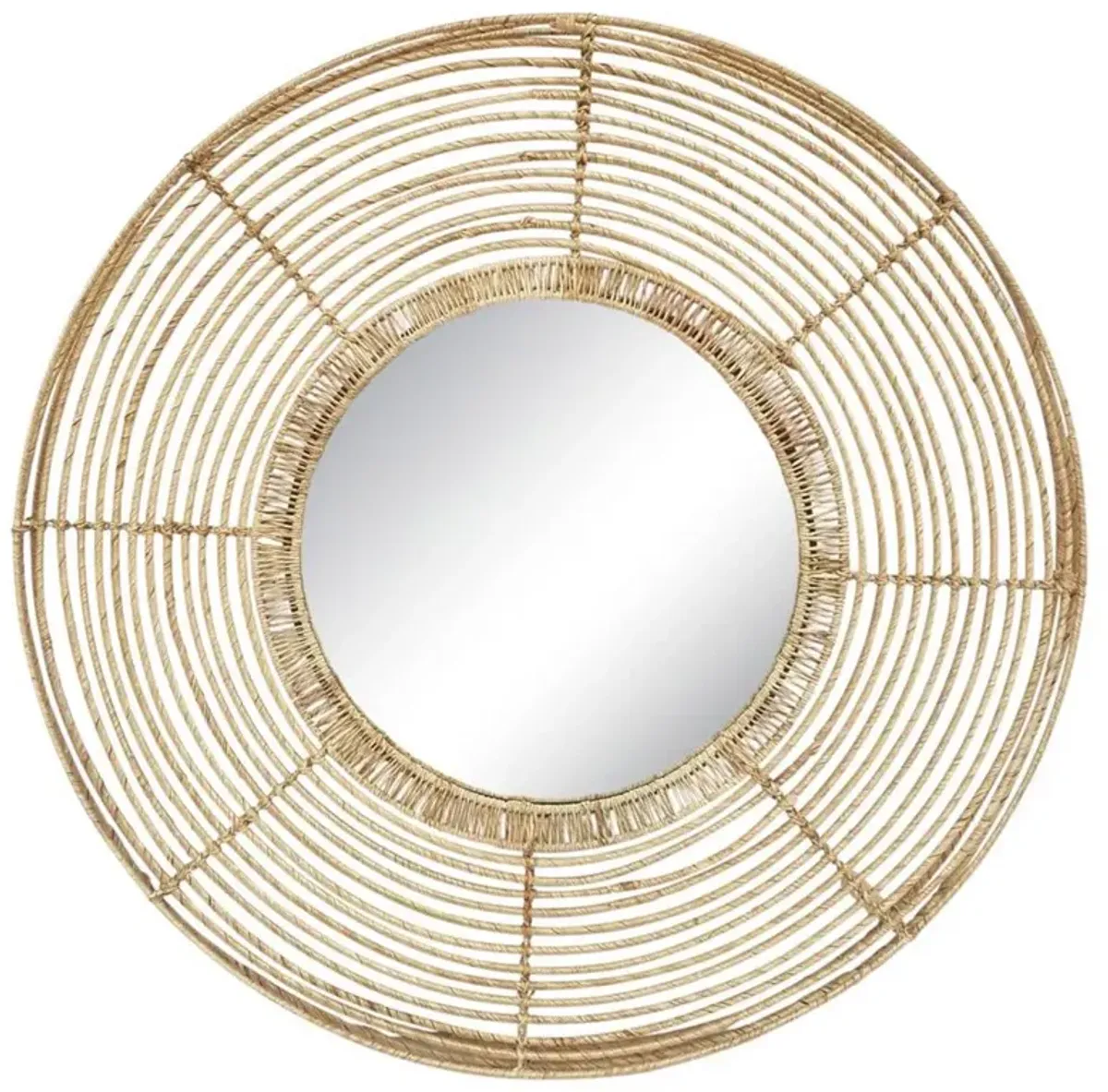 Josie Coastal Beach Natural Brown Jute Round Wall Mirror