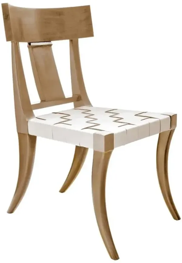 Sussex Global Light Brown Wood Woven White Leather Dining Side Chair
