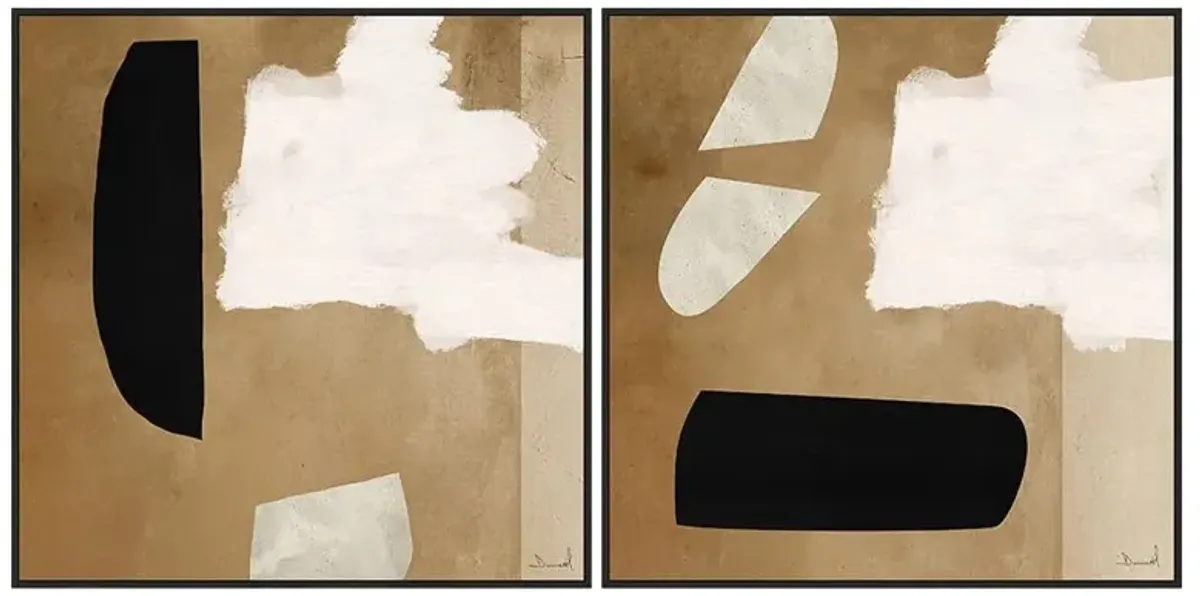 Rudive Modern Classic Brown Abstract Diptych Painting