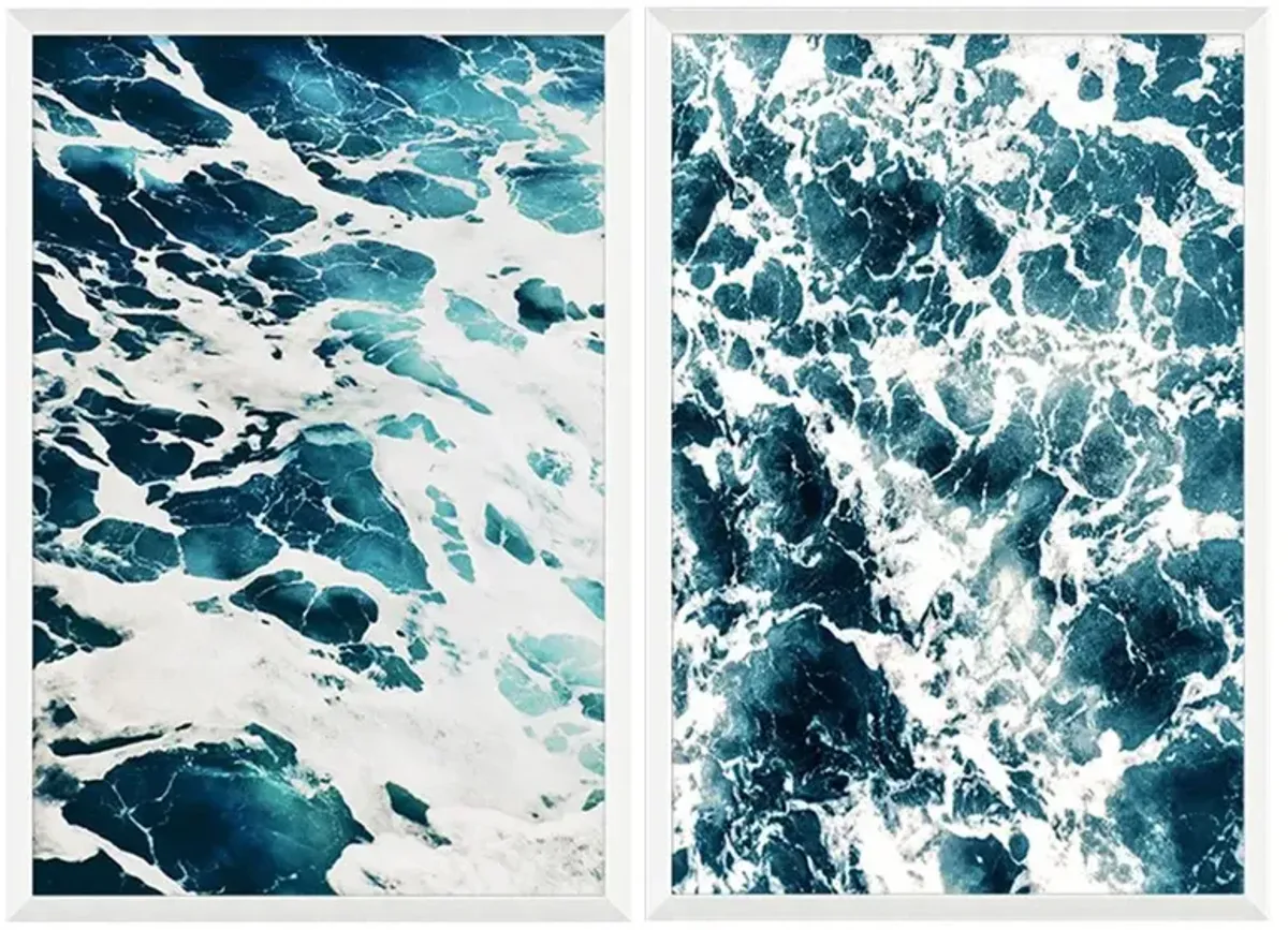 Famy Coastal Beach Blue Bubbly Waves Diptych Photograph