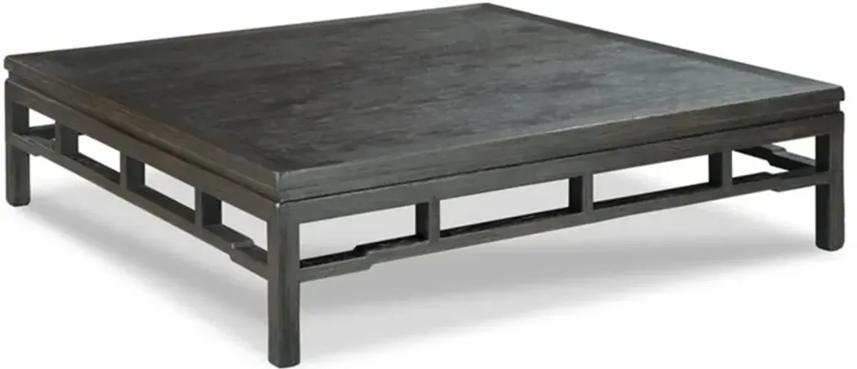 Ming Rustic Lodge Worn Black Solid Oak Wood Square Coffee Table - 60"