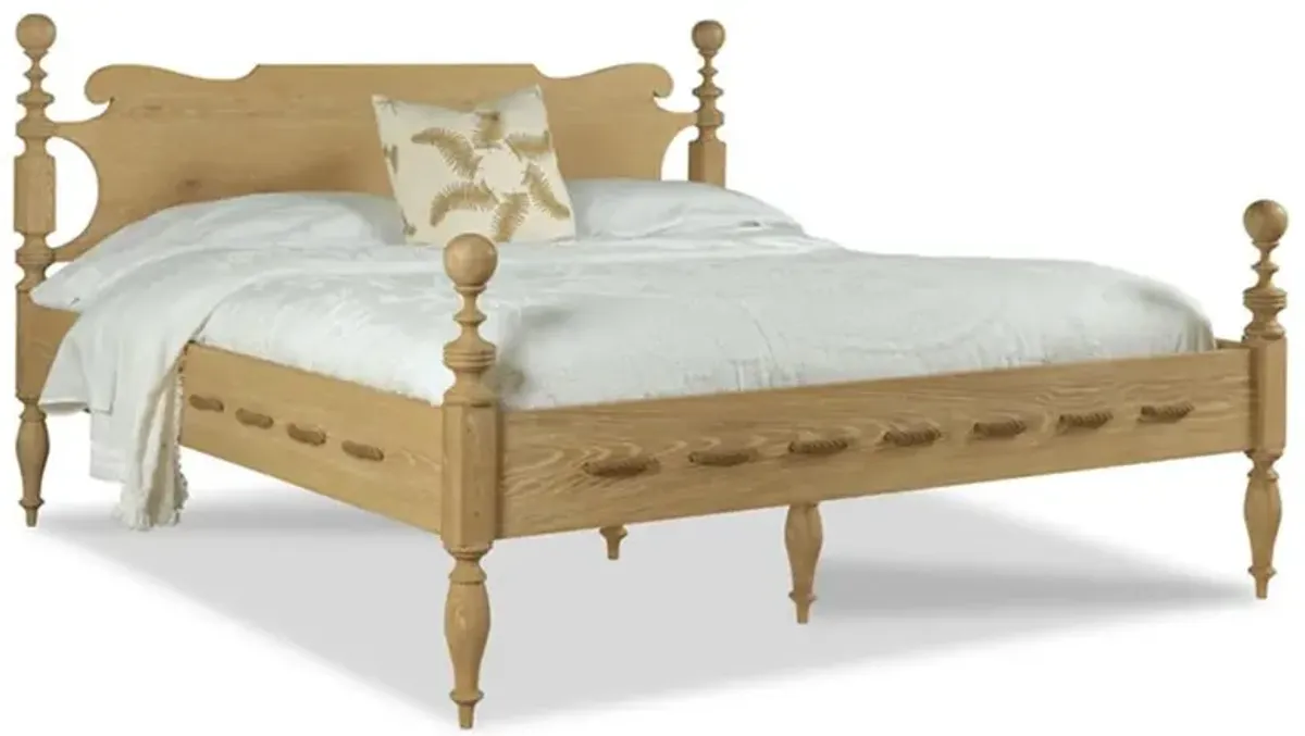 Saltwater French Country Limewash Brown Oak Wood Classic Bed - Queen