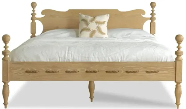 Saltwater French Country Limewash Brown Oak Wood Classic Bed - Queen