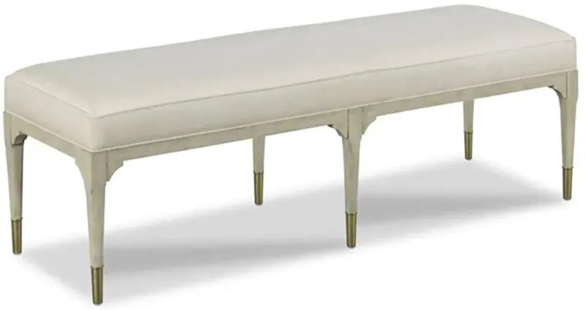 Juliet French Country White Upholstered Linen Beige Oak Wood Bench
