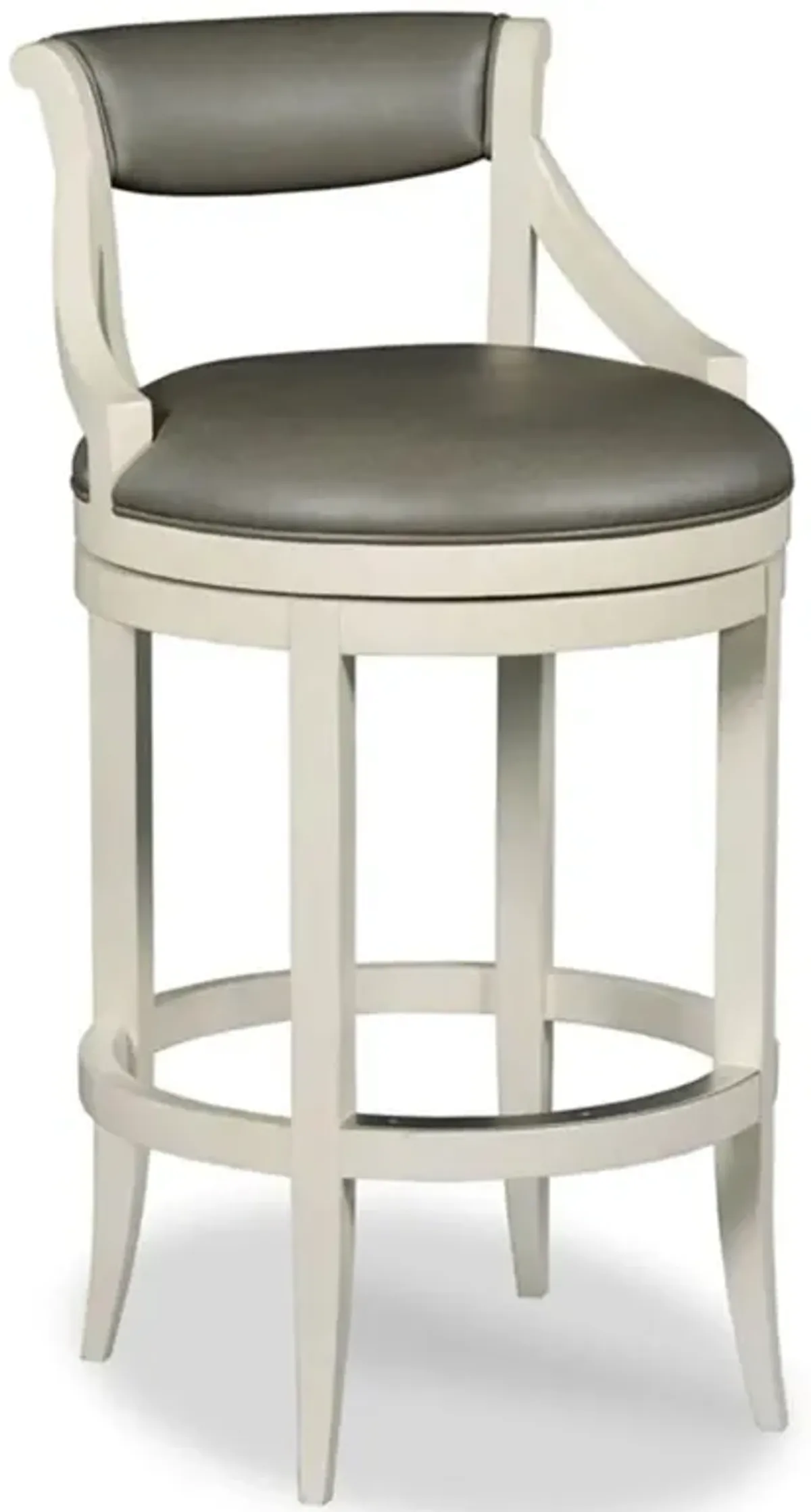 Taylor Grey Upholstered Faux Leather White Wood Swivel Bar Stool