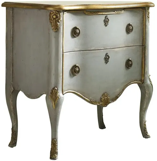 Nina French Country Grey Wood Gold Accent 2 Drawer Chest Dresser