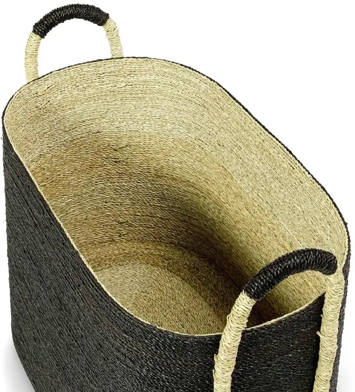 Palecek Mckinley Coastal Beach Black Hand-woven Seagrass Oval Decorative Basket