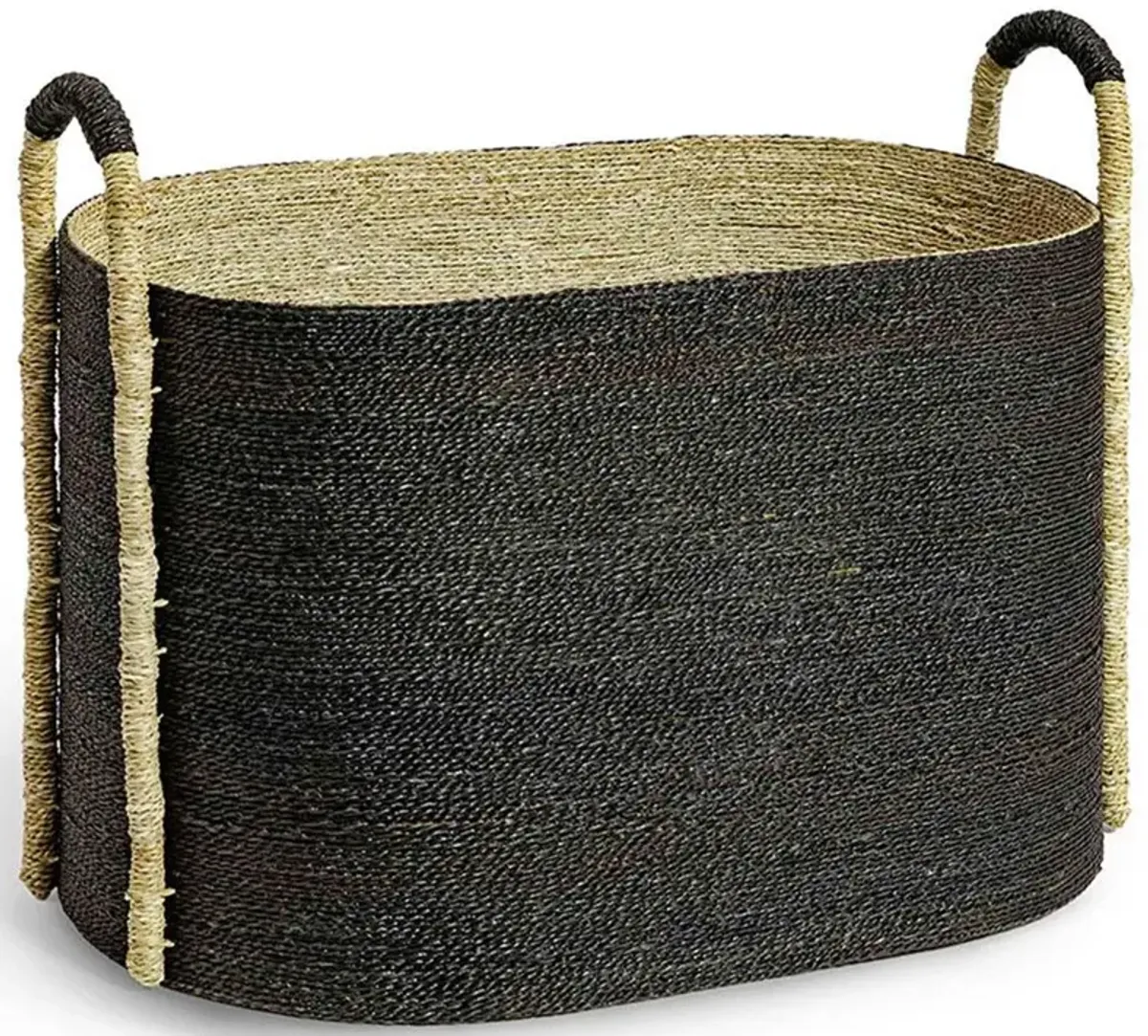 Palecek Mckinley Coastal Beach Black Hand-woven Seagrass Oval Decorative Basket