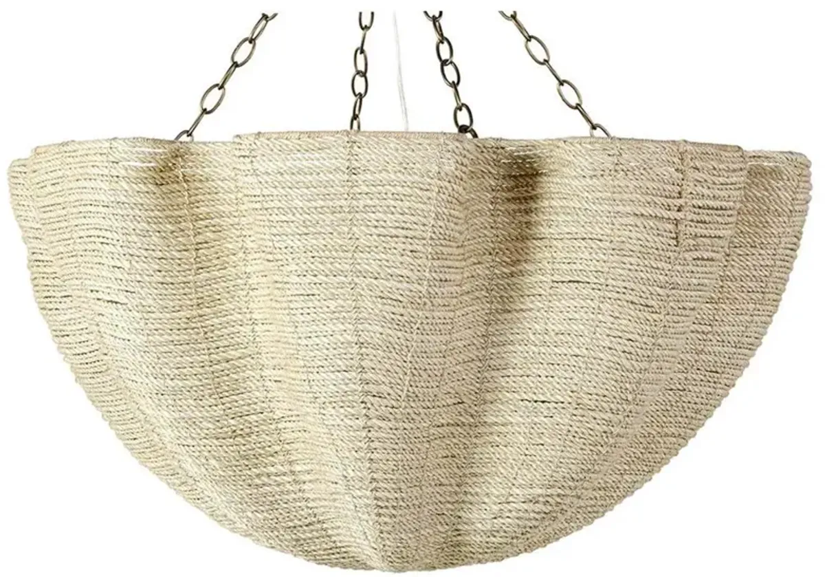 Palecek Isla Coastal Beach Natural Woven Rope Antique Gold Metal Chandelier