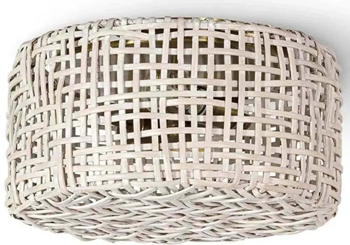 Palecek Seacliff Coastal Beach Whitewash Rattan Metal Frame Flush Mount