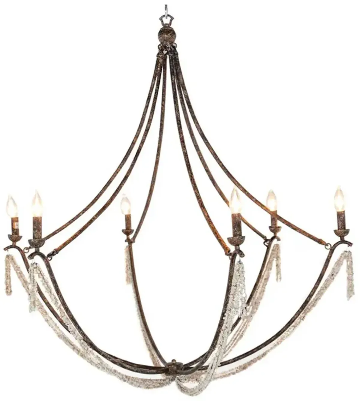 Nakita French Country Brown Frame Stone Beads Candle Style Chandelier