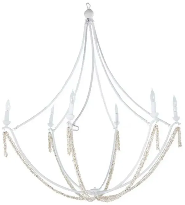 Nakita French Country White Frame Stone Beads Candle Style Chandelier