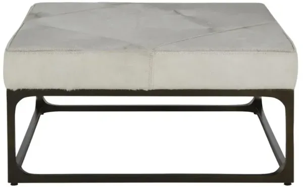 Melanie Off White Upholstered Hair On Hide Brown Metal Frame Ottoman