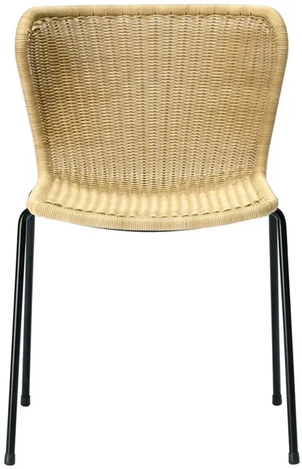 Torrey Coastal Beach Brown Wicker Black Steel Frame Outdoor Dining Side Chair