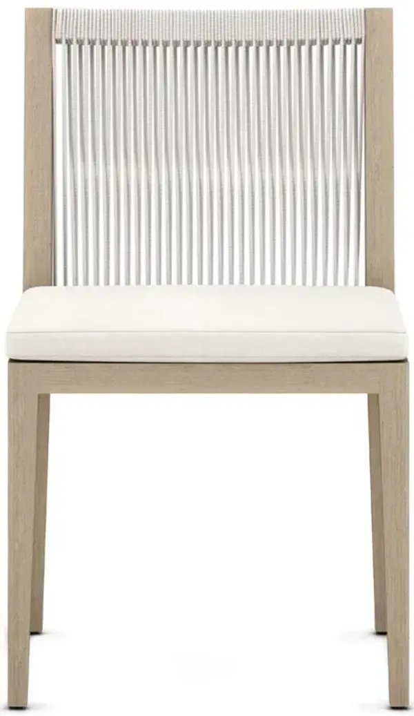 Shelly Coastal White Upholstered Seat Natural Teak Outdoor Dining Side Chair