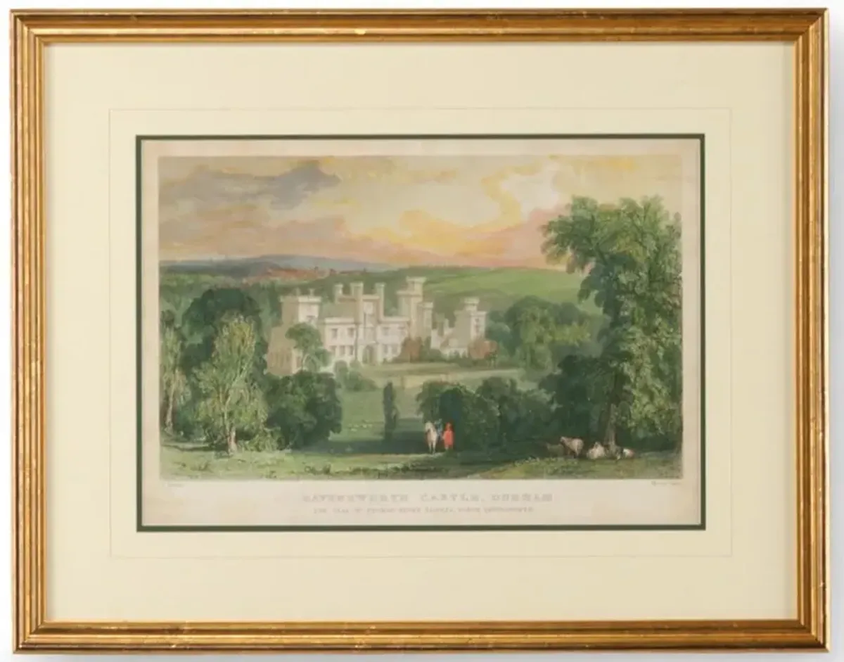 Kade French Country Castle Landscape Gold Frame Illustration - 25x32