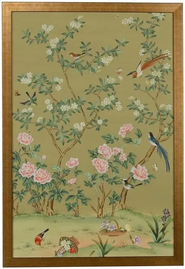 Estelle French Country Panel Green A Gold Frame Painting