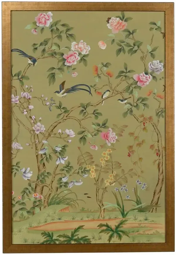 Gia French Country Panel Green B Gold Frame Painting