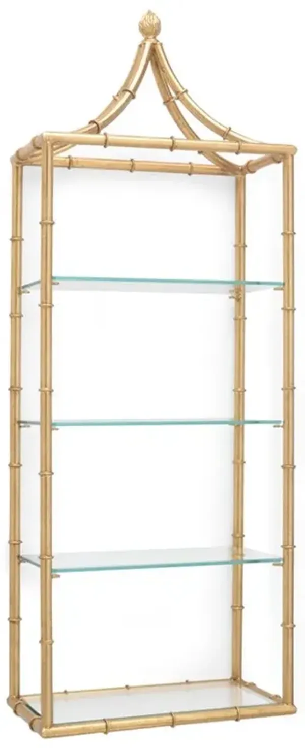 Milani Global Bazaar Gold Leaf Iron Clear Glass Wall Shelf