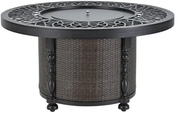 Hermine French Black Aluminum Brown Woven Wicker Base Outdoor Fire Pit Table