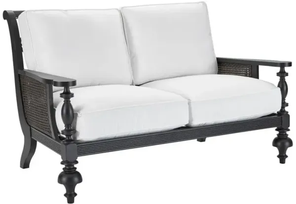 Hermine French Country Black Aluminum White Upholstered Outdoor Loveseat