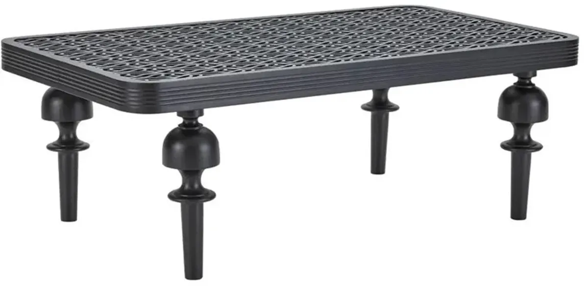 Hermine French Country Black Patterned Aluminum Outdoor Rectangular Coffee Table