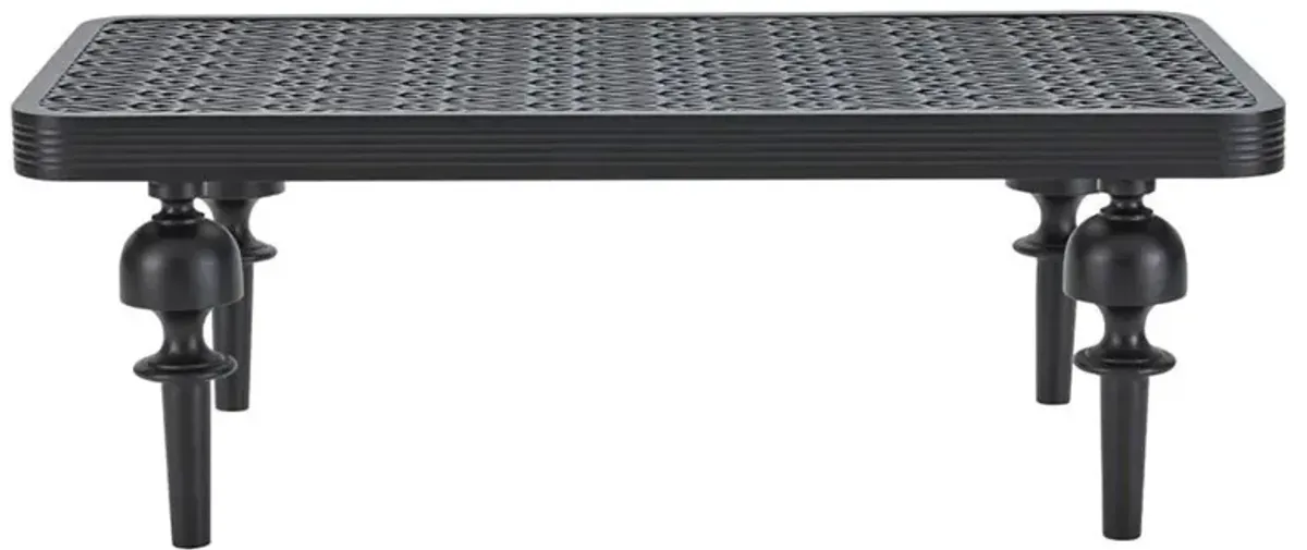 Hermine French Country Black Patterned Aluminum Outdoor Rectangular Coffee Table
