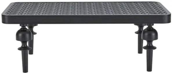 Hermine French Country Black Patterned Aluminum Outdoor Rectangular Coffee Table