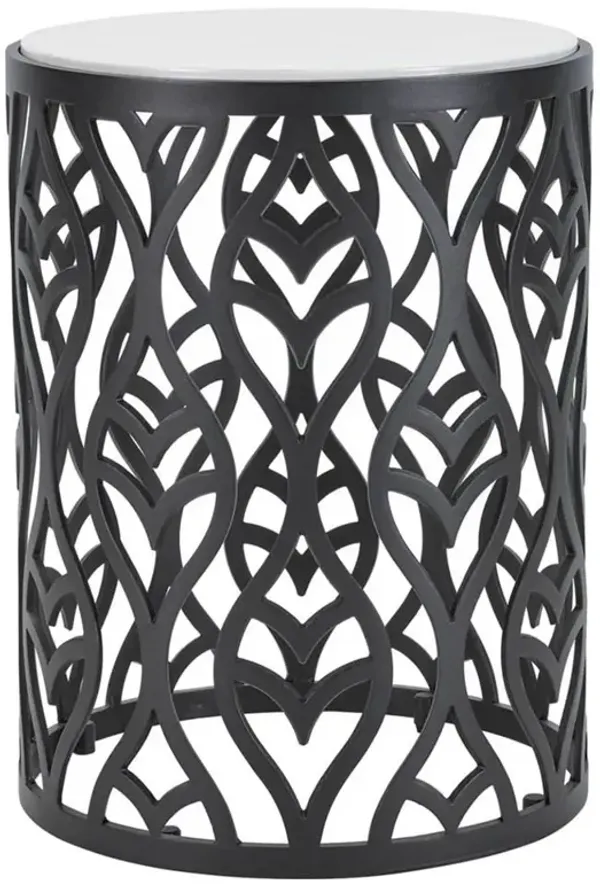 Hermine French Country Black Patterned Aluminum Outdoor Accent Side Table