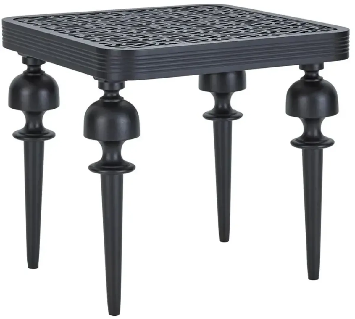 Hermine French Country Black Patterned Aluminum Outdoor Square End Table