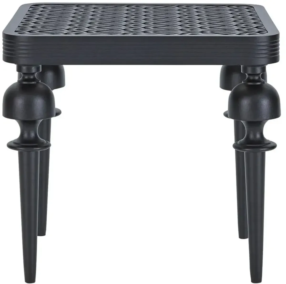 Hermine French Country Black Patterned Aluminum Outdoor Square End Table