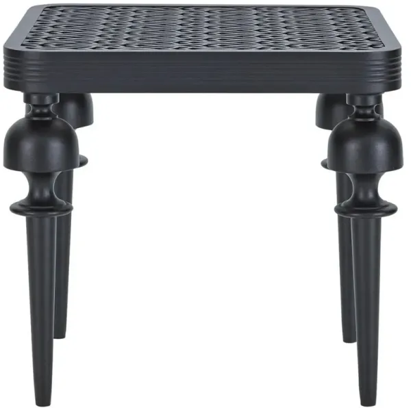 Hermine French Country Black Patterned Aluminum Outdoor Square End Table