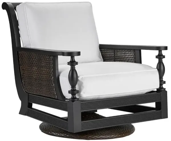 Hermine French Country Black Aluminum White Upholstered Outdoor Swivel Chair