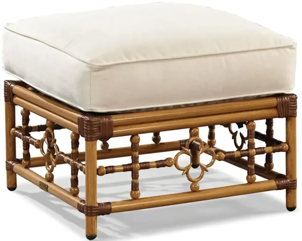 Myrah Coastal Beach Brown Aluminum White Upholstered Outdoor Square Ottoman