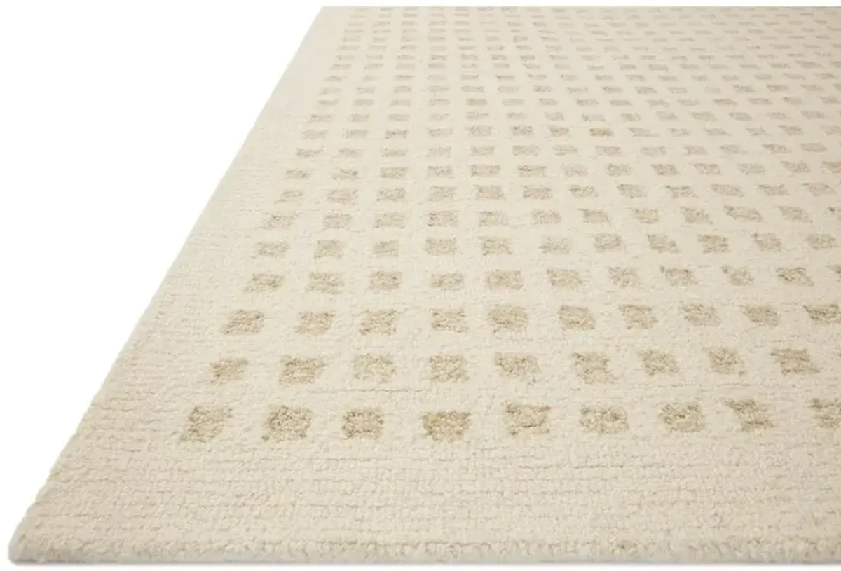 Amarae Mid Century Modern Beige Wool Square Patterned Rug - 2'x5'