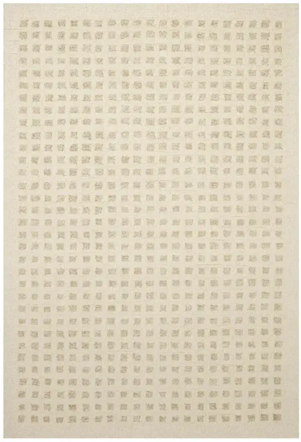 Amarae Mid Century Modern Beige Wool Square Patterned Rug - 2'x5'