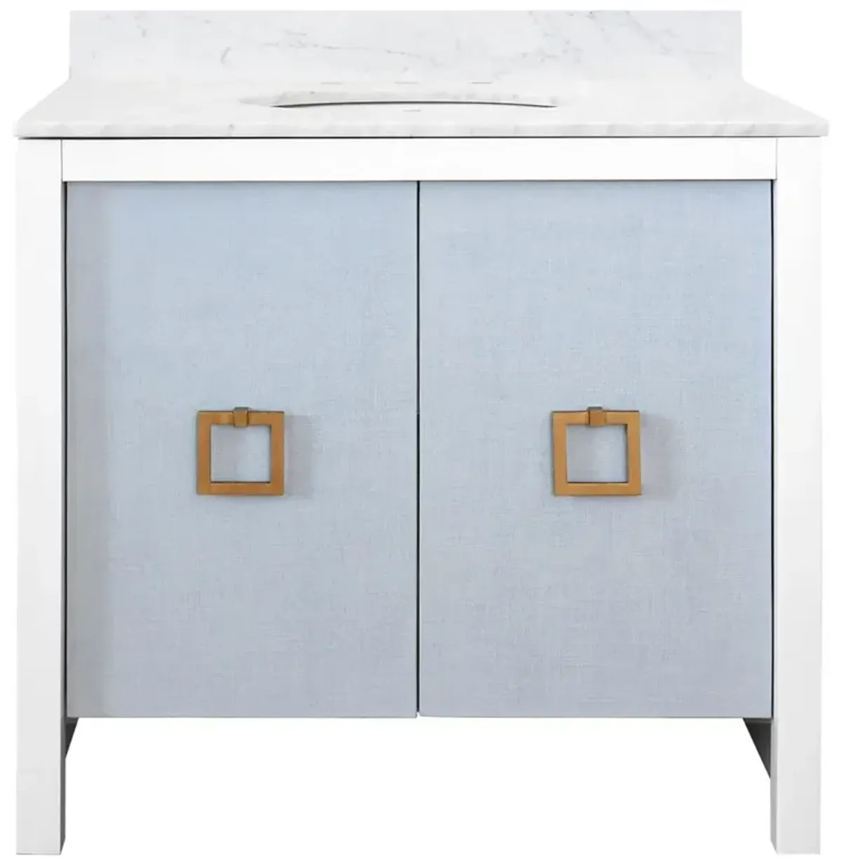 Worlds Away April Modern Classic White Marble Blue Linen Vanity Sink - 37"