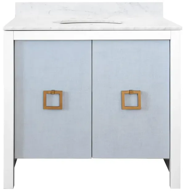Worlds Away April Modern Classic White Marble Blue Linen Vanity Sink - 37"