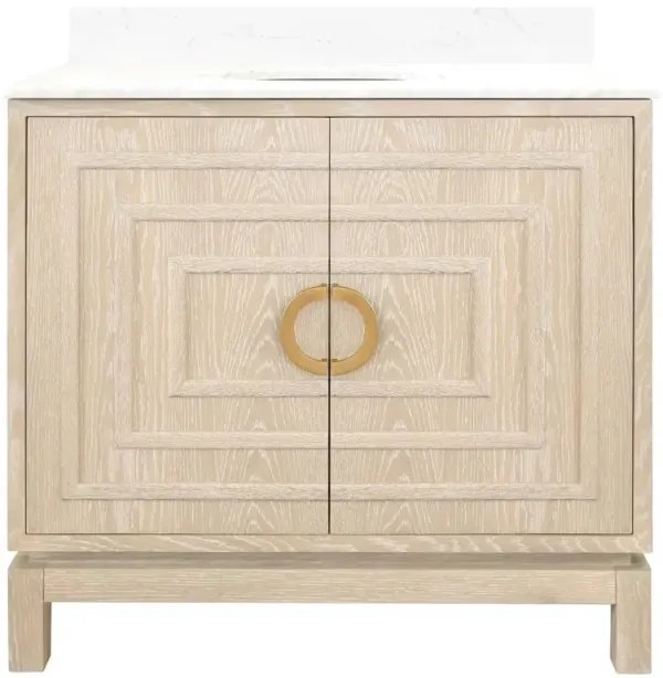 Worlds Away Bixby Modern Classic White Marble Oak Wood Vanity Sink - 37"