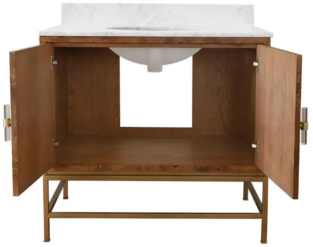Worlds Away Clifford Modern Classic White Marble Burl Wood Vanity Sink - 37"