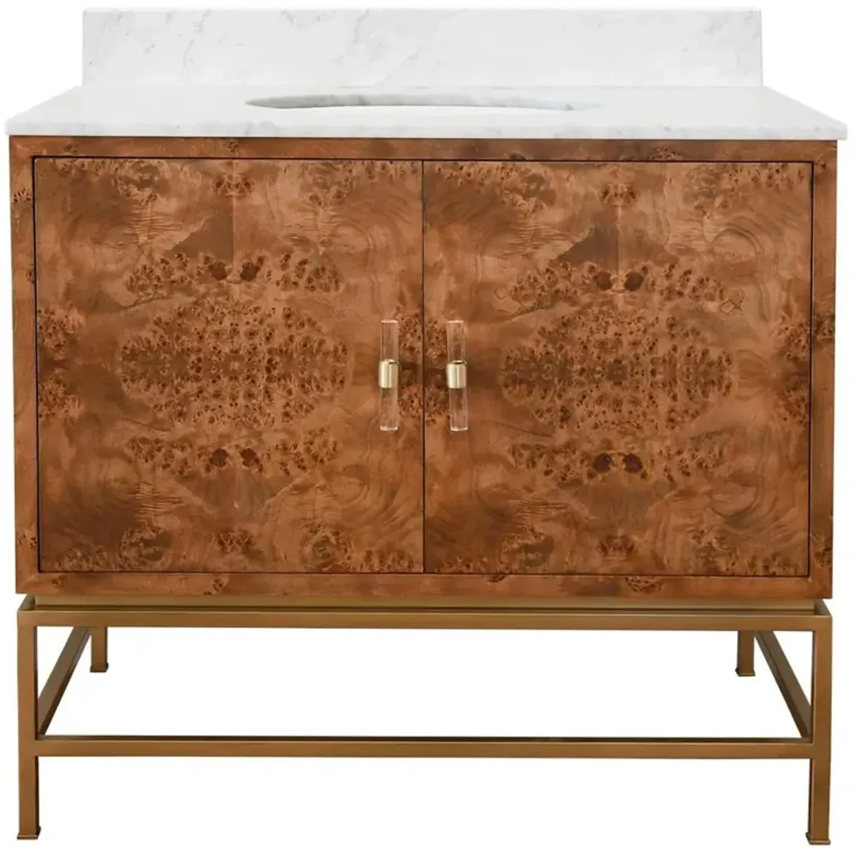 Worlds Away Clifford Modern Classic White Marble Burl Wood Vanity Sink - 37"