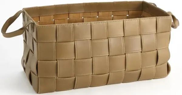 Glover Rustic Lodge Brown Soft Woven Leather Floor Basket - Large
