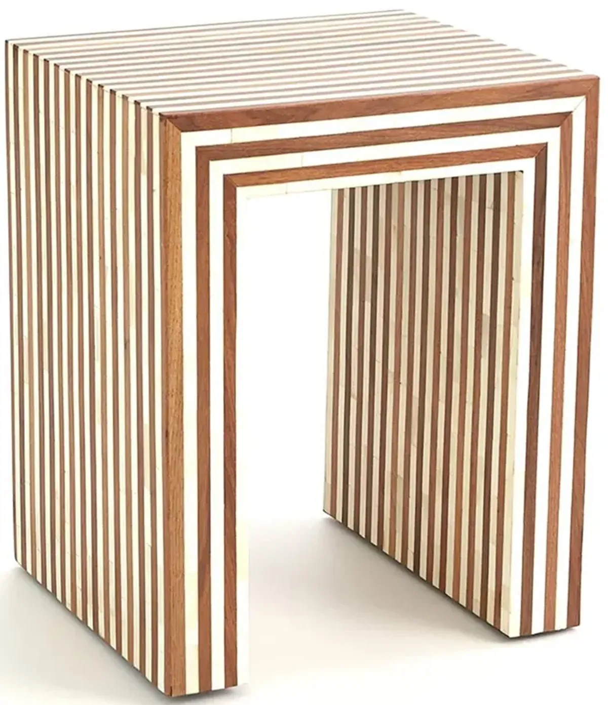 Abigail Modern Classic Stripe Bone Natural Wood Side Table