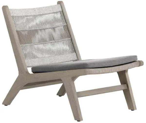 Liana Coastal Beach Grey Teak Wood Woven Rope Cushion Outdoor Lounge Chair