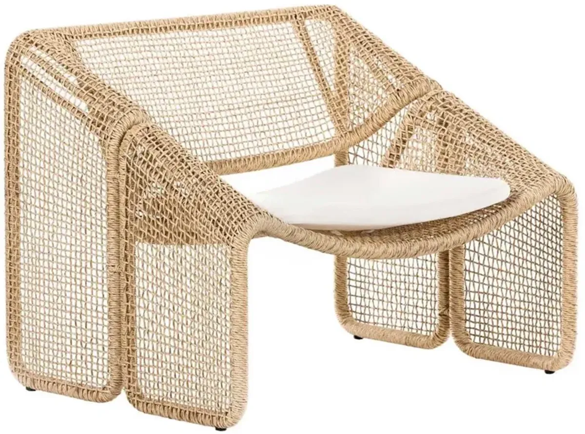 Lani Coastal Beach White Cushion Brown Woven Wicker Outdoor Lounge Chair