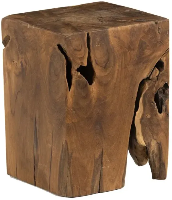 Santiago Rustic Lodge Natural Teak Wood Square Outdoor Stool