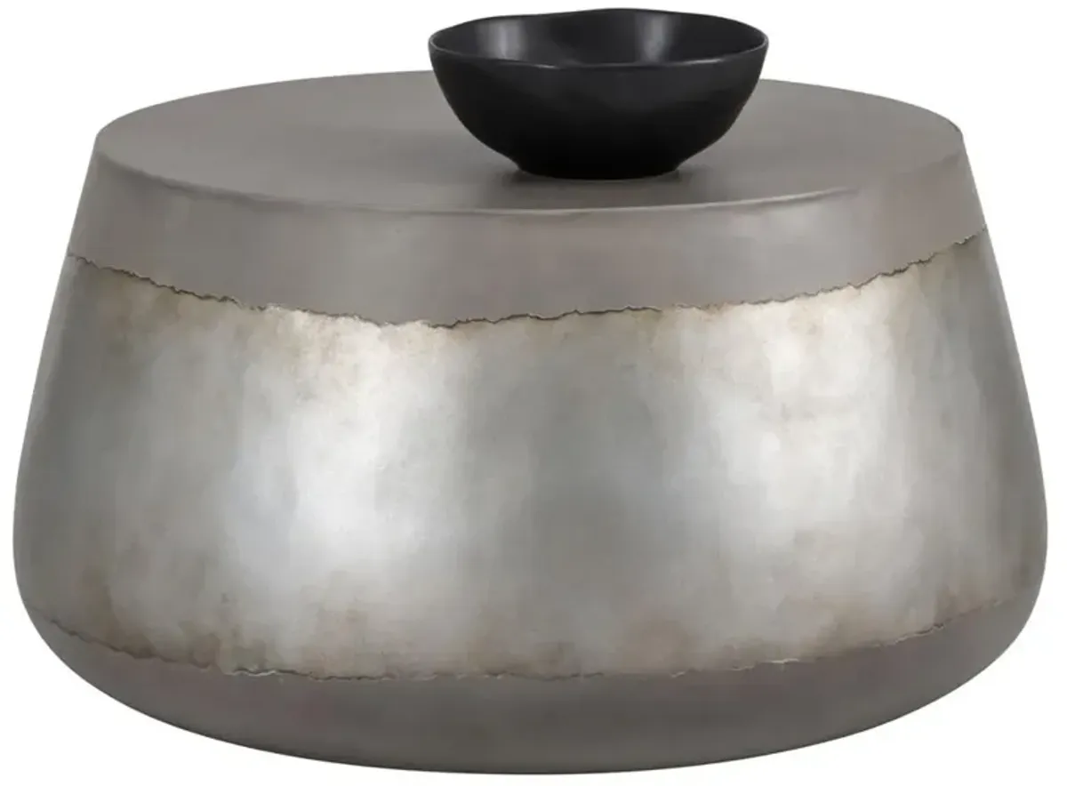 Costera Industrial Loft Grey Concrete Silver Accent Drum Outdoor Coffee Table